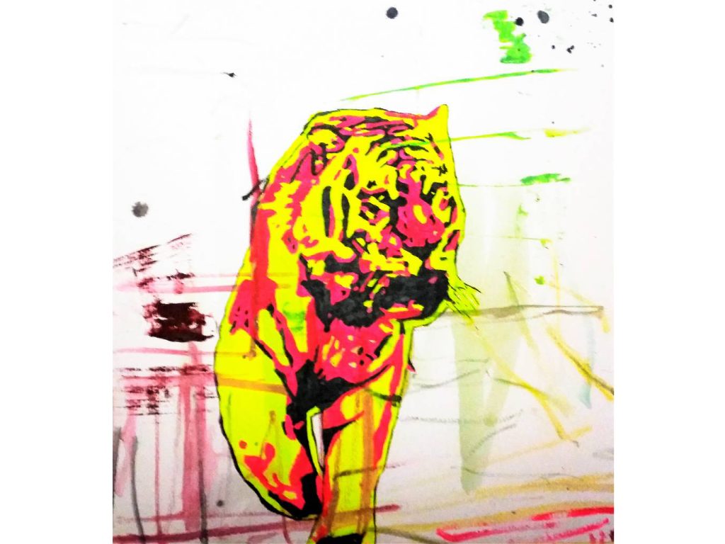Tiger in Neon, 2015, Stefan Thürck, 50x50cm, Acryl auf Papier